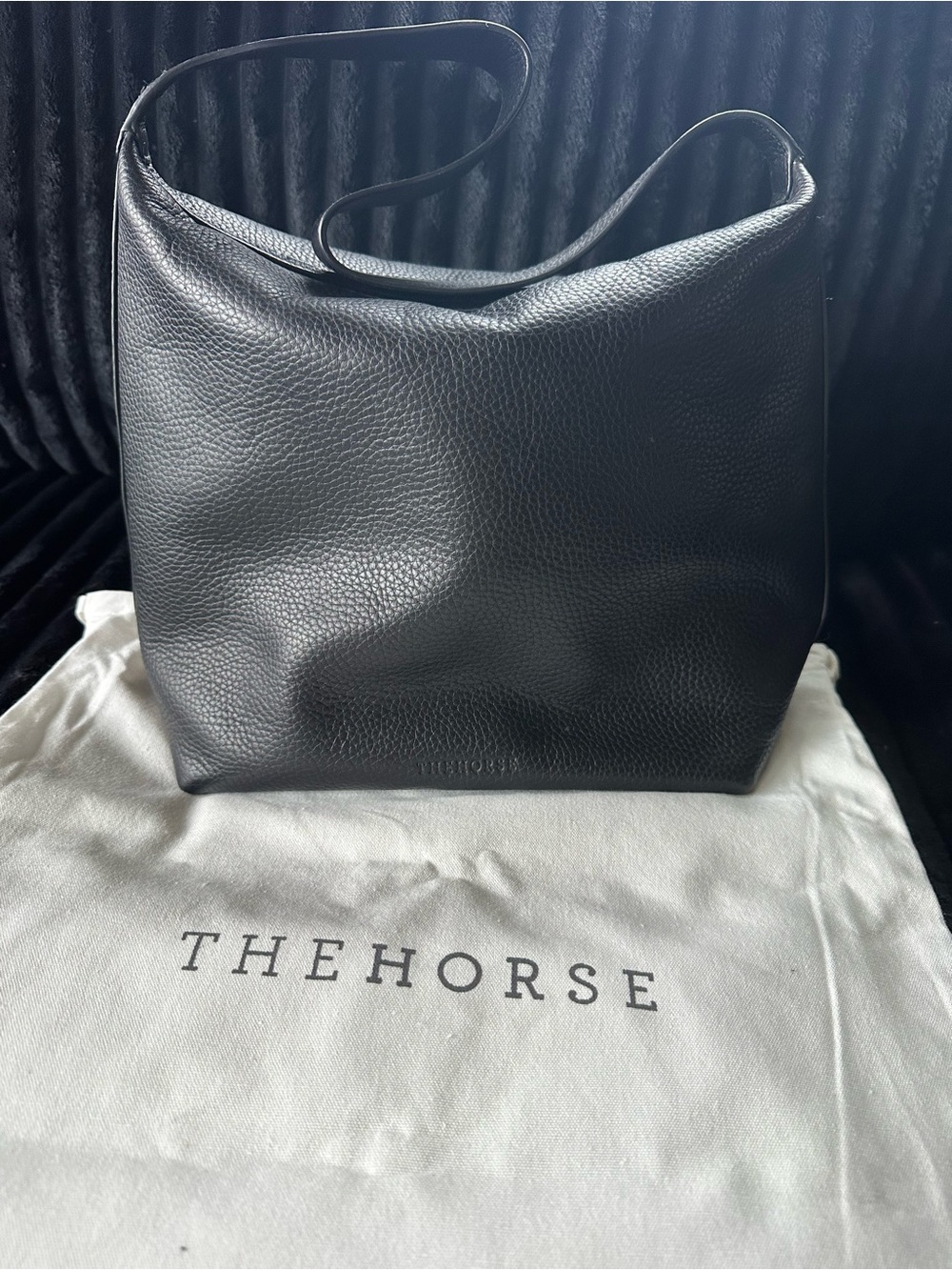 The Horse Black Daisy black Leather Hobo Bag